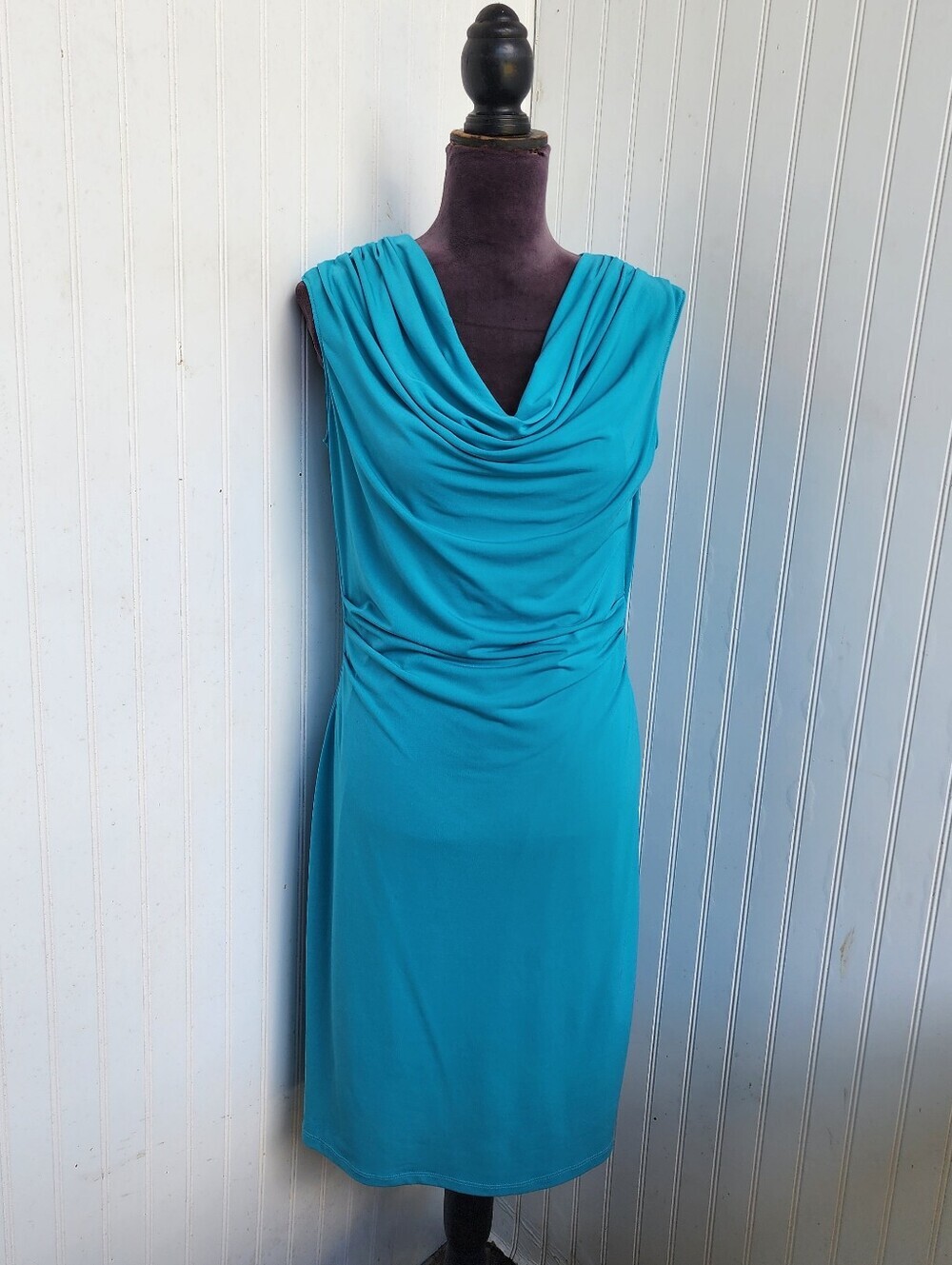 Larry Levine Teal Blue Green Stretch Dress Sleeveless Knee Lenght Size M